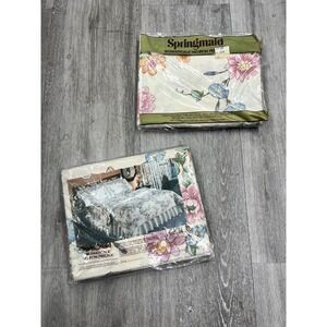 NWT 1970s Springmaid No Iron Wondercale Floral Twin Flat Fitted Sheet Set